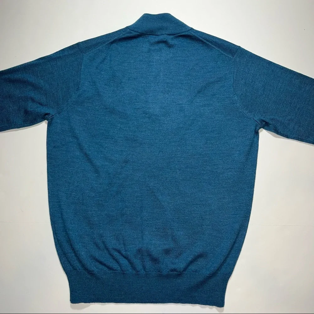 PETER MILLAR Merino Wool Silk blend Quarter Zip Long Sleeve Pullover Medium Teal - Picture 5 of 8